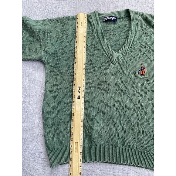 Vintage Scottish Isle Green Embroidered Golfing L S Green Sweater Read - Picture 6 of 7